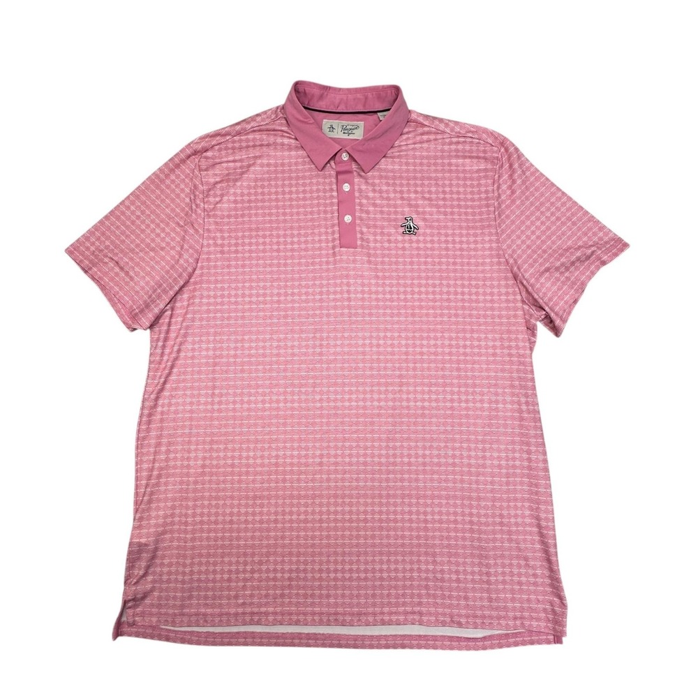 Original Penguin Polo Shirt Mens XL Pink Geometric Golf Performance Stretch